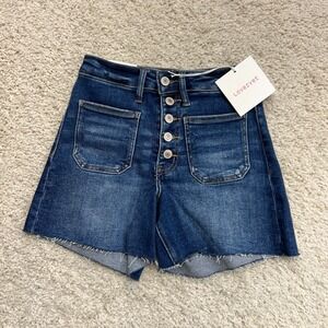 Lovervet by Vervet Jean Shorts Womens XS Blue Cut Offs Mid Rise Frayed Basic